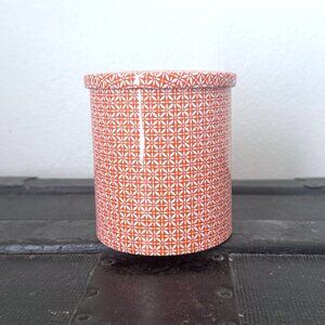 Vintage Tea Tin | Orange & White Floral Metal Lidded Storage Container Cylinder